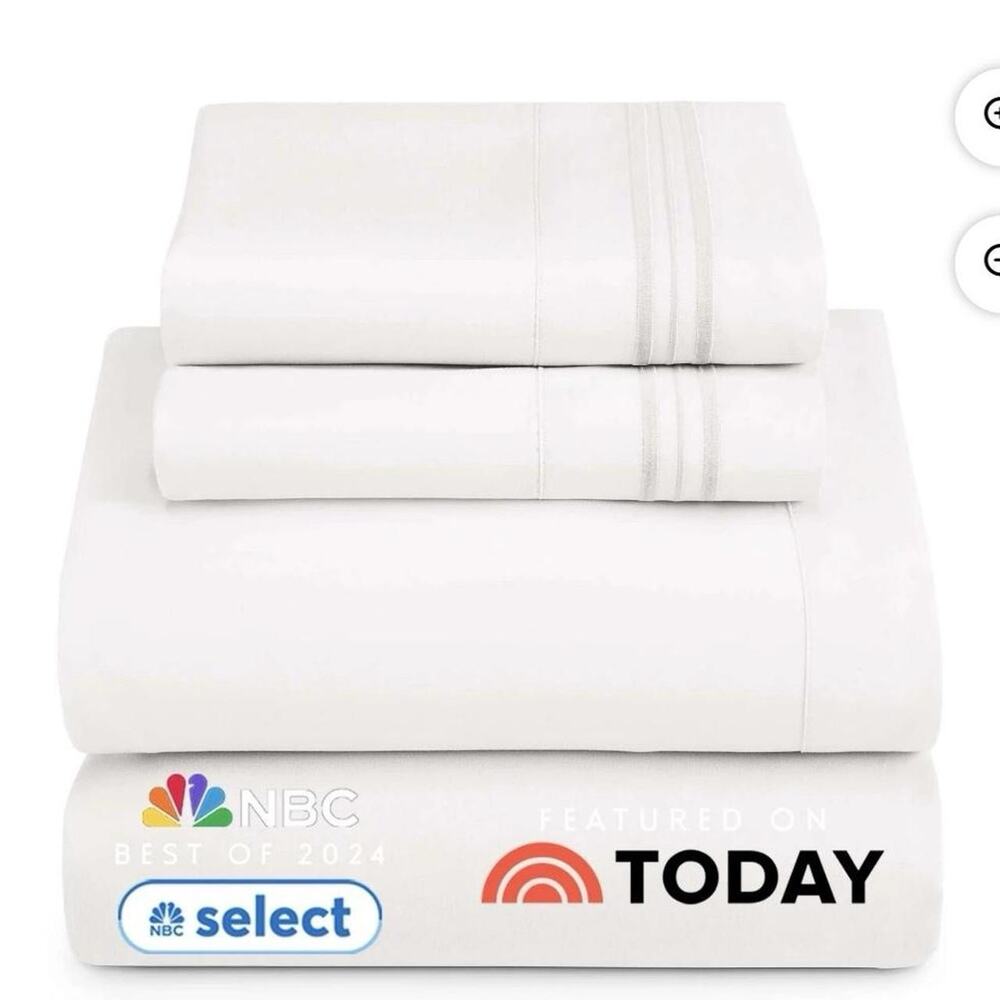 Nestl Queen Sheet Set White, Microfiber, Deep Pocket Sheets & Pillowcases